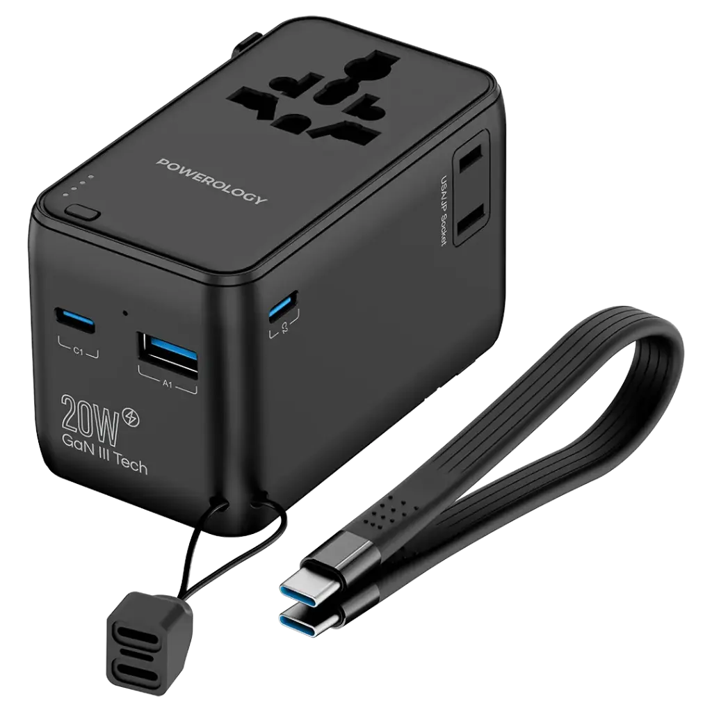Powerology 2500W Universal Travel Adapter with 4000mAh Power Bank - Bl
